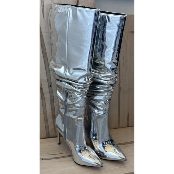 INC Womens Iyonna Zipper Slouchy Tall Over-The-Knee Boots Shoes Silver Sz 5 - Picture 4 of 4